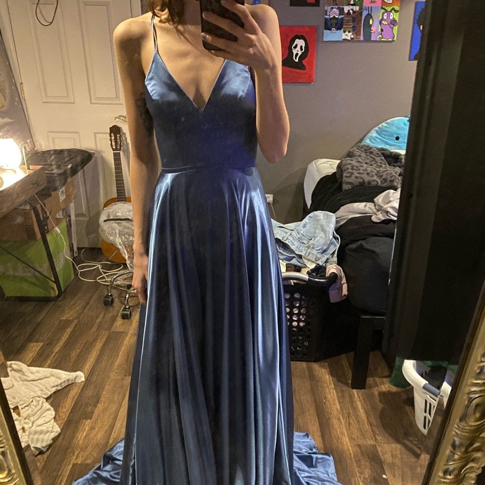 Satin Blue Prom Dress